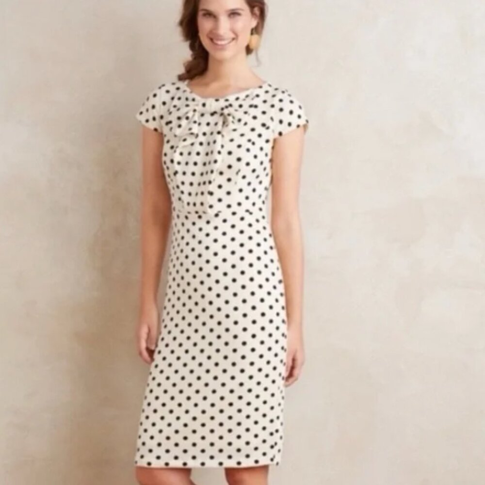 Anthropologie Cream and Black Polka Dot Midi Dress